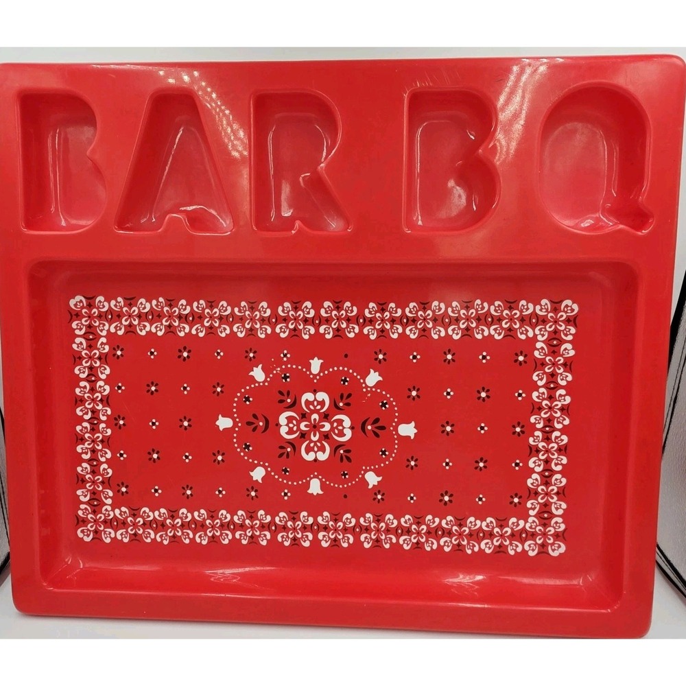 1970's BAR B Q Plastic BBQ Divided Serving Tray Bandana Pop Art Vintage